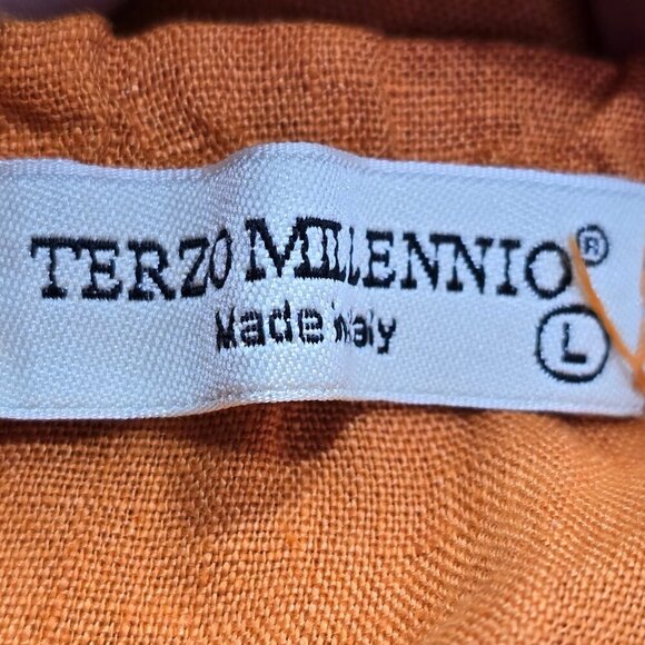 Terzo Millenio Rust Orange 2 Tone Ruffle 100% Linen Tunic Blouse Made in Italy - Picture 6 of 7